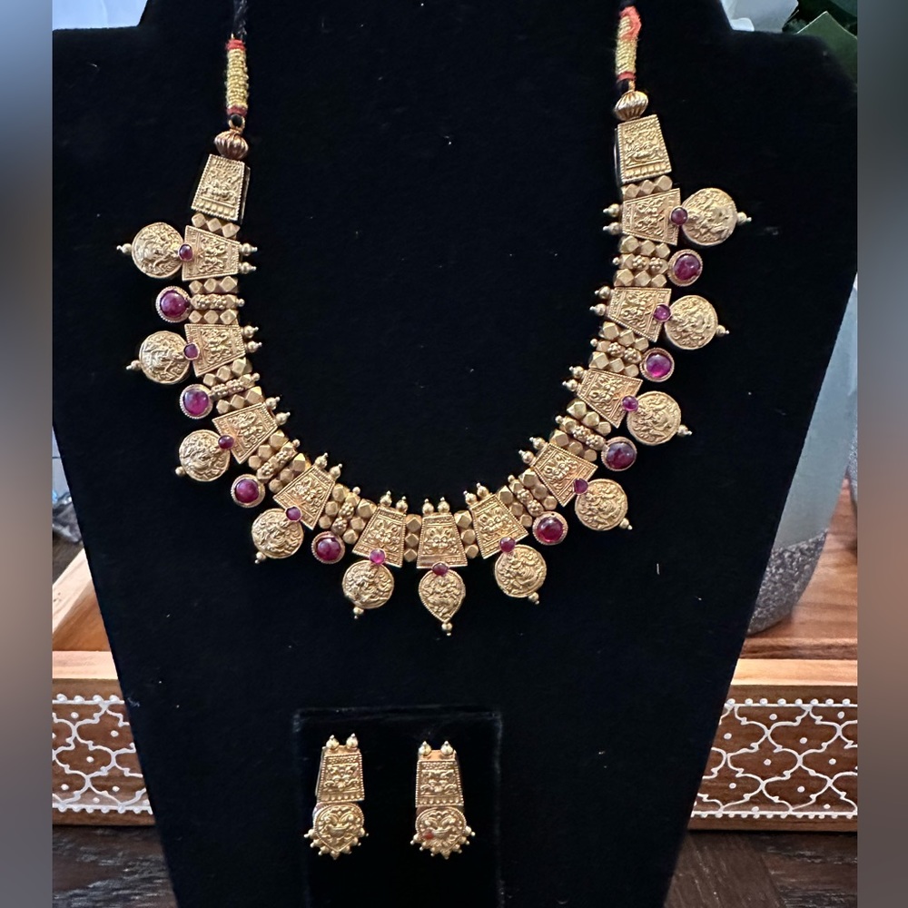 Brand new Indian gold plated jewelry with kundan stones, hindu God design